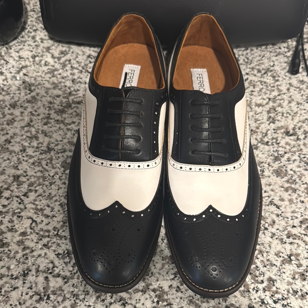 Black and White Oxford Wingtip Shoes